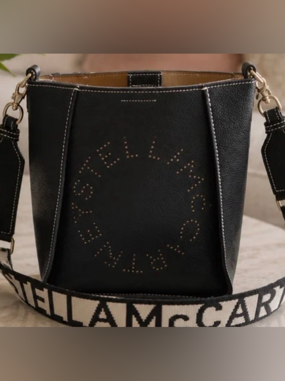 Stella McCartney Black Crossbody Bag with Contrast Logo Strap